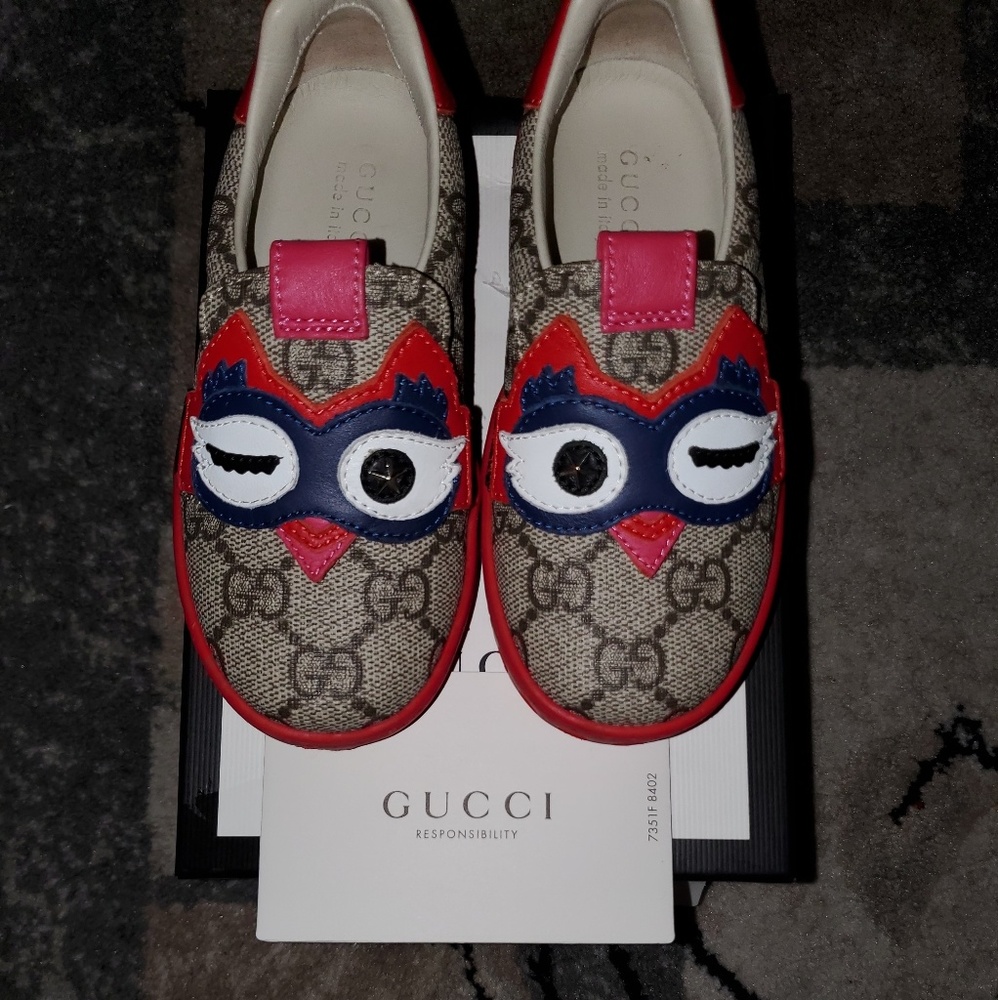 Gucci kids GG supreme canvas owl print beige/red